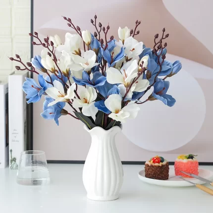 Blooming Beauty: Magnolia Artificial Silk Bouquet with 5 Forks and 20 Heads for Festive Home Decor and Fun Photography Props - Alienestic Home Decor