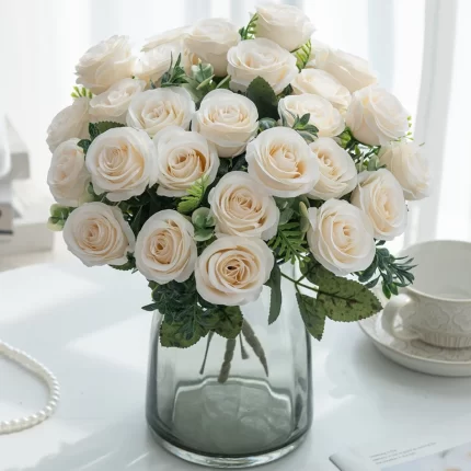 Nordic Charm in Bloom: Silk Rose Bouquet for Elegant Weddings, Home & DIY Delights - Alienestic Home Decor