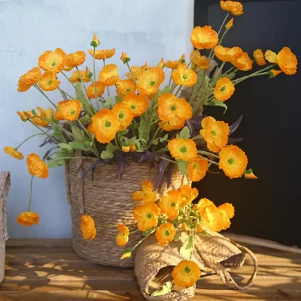 Artificial 4-Head Poppy Flowers: Flocking Simulation Bouquet for Pastoral Home Decoration - Alienestic Home Decor