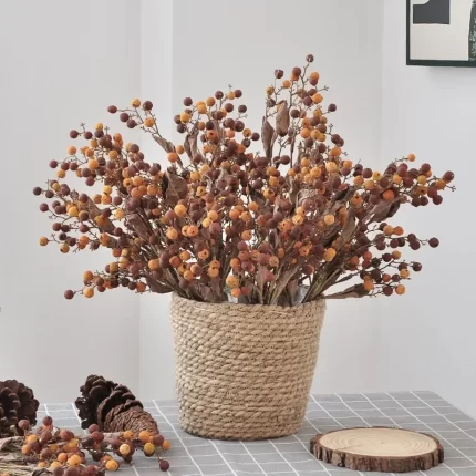40CM Artificial Autumn Colored Holly Fruit Bouquet: European Style Dried Silk Flowers for Cozy Living Room Decor - Alienestic Home Decor