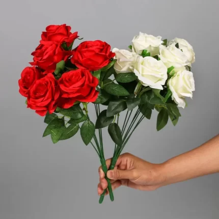 9-Head Artificial Roses Bouquet: Large Realistic Roses for Home Decor - Alienestic Home Decor