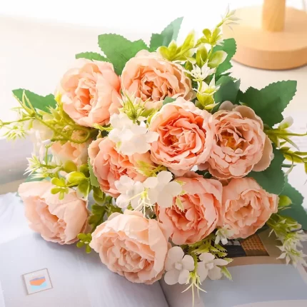 5-Head Peony Artificial Floral Bouquet: Nordic Style Simulation Roses for Wedding, Hand Bouquet, and Home Decoration